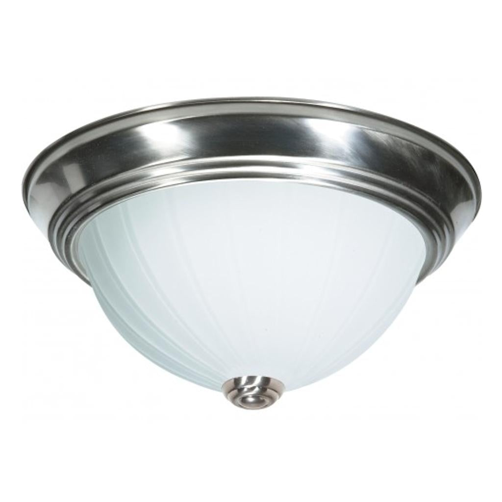 2 Light 11" Round Brushed Nickel Frosted Melon Glass Shade Ceiling Light Fixture 1