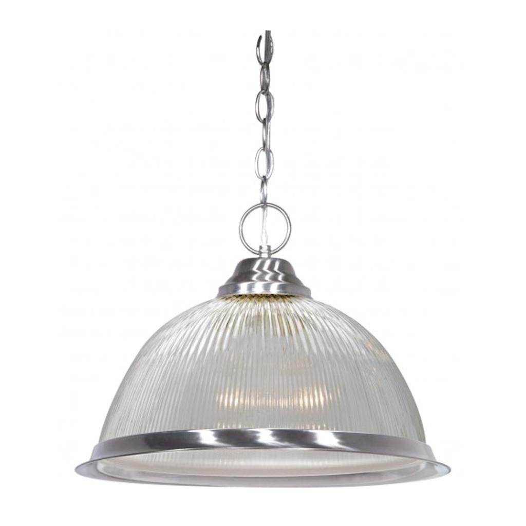 1 Light Brushed Nickel Prismatic Clear Ribbed Glass Shade Pendant Light Fixture 1