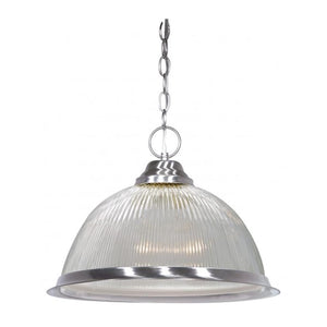 1 Light Brushed Nickel Prismatic Clear Ribbed Glass Shade Pendant Light Fixture 1