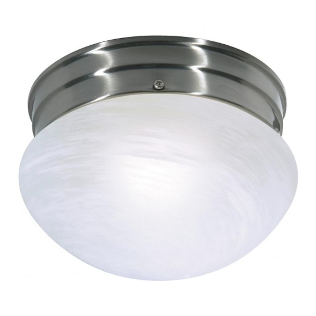 1 Light 8" Round Brushed Nickel Alabaster Mushroom Glass Shade Ceiling Light Fixture 1
