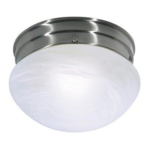 1 Light 8" Round Brushed Nickel Alabaster Mushroom Glass Shade Ceiling Light Fixture 1