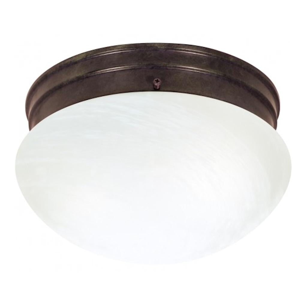 2 Light 10" Round Old Bronze Alabaster Mushroom Glass Shade Ceiling Light Fixture 1