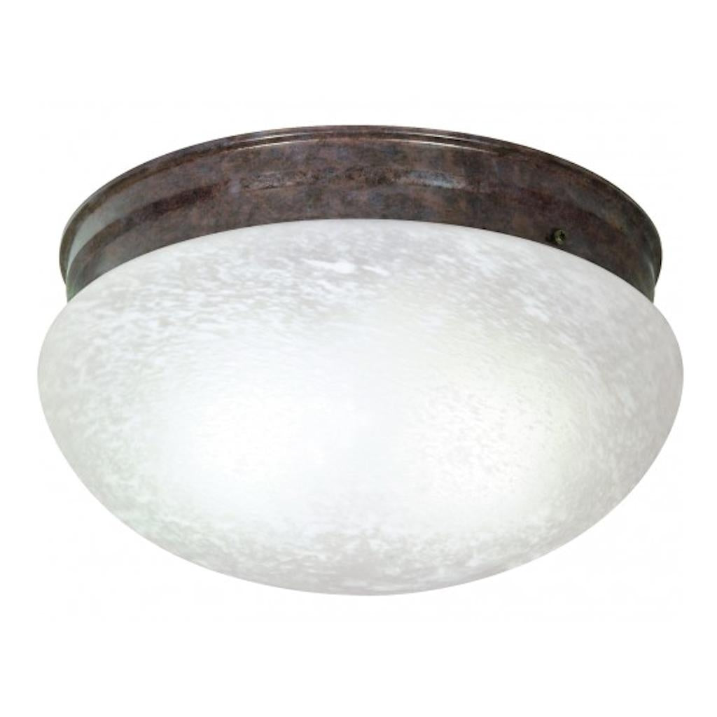 2 Light 12" Round Old Bronze Alabaster Mushroom Glass Shade Ceiling Light Fixture 1