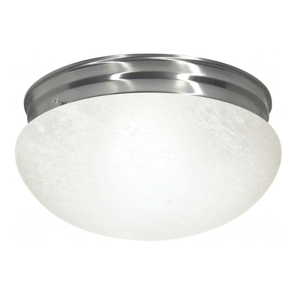 2 Light 12" Round Brushed Nickel Alabaster Mushroom Glass Shade Ceiling Light Fixture 1