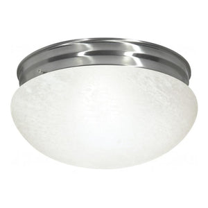 2 Light 12" Round Brushed Nickel Alabaster Mushroom Glass Shade Ceiling Light Fixture 1