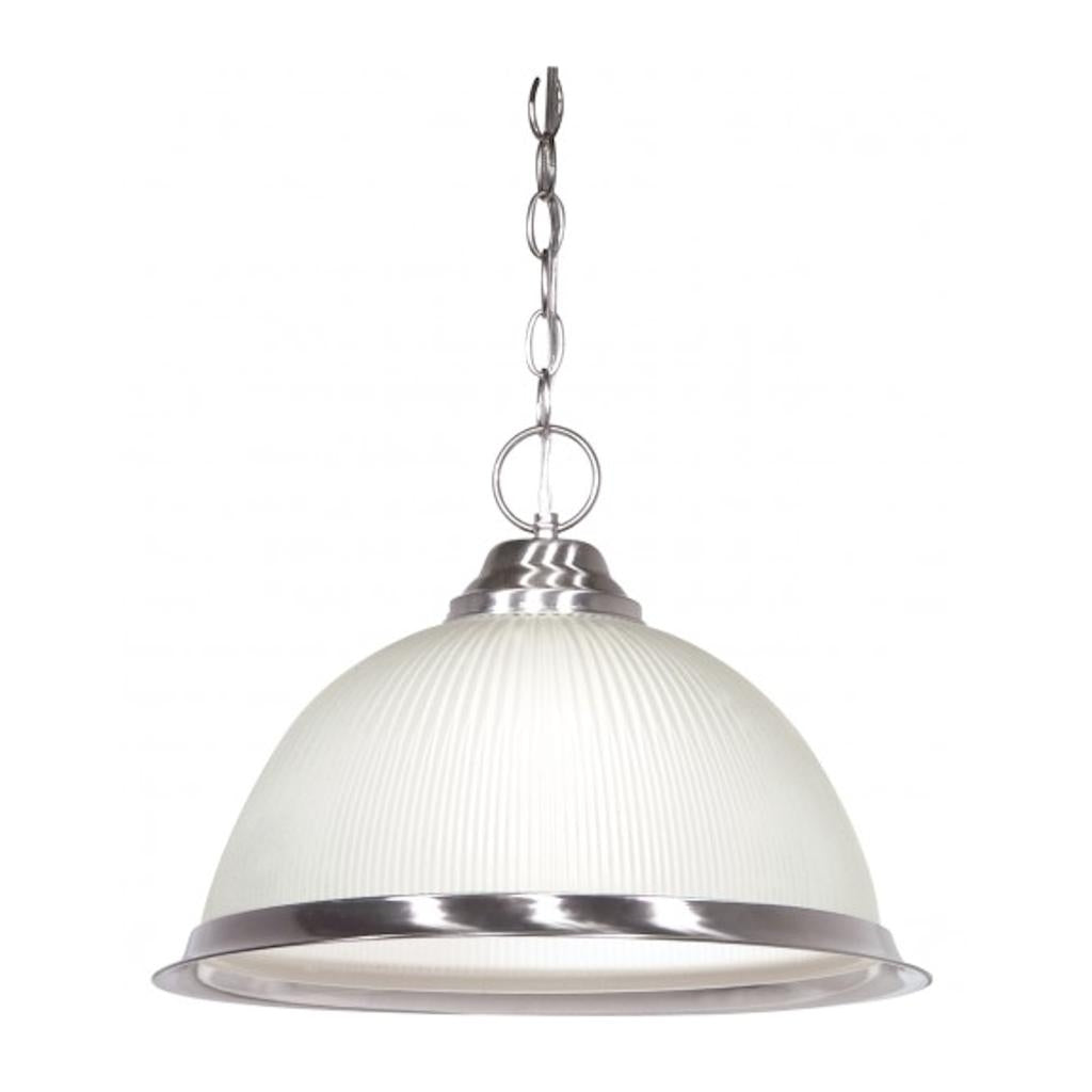 1 Light Brushed Nickel Prismatic Frosted Ribbed Glass Shade Pendant Light Fixture 1