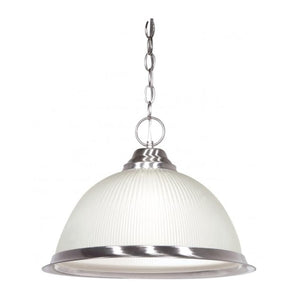 1 Light Brushed Nickel Prismatic Frosted Ribbed Glass Shade Pendant Light Fixture 1