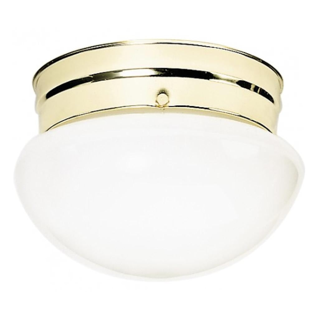 2 Light 10" Round Polished Brass White Mushroom Glass Shade Ceiling Light Fixture 1