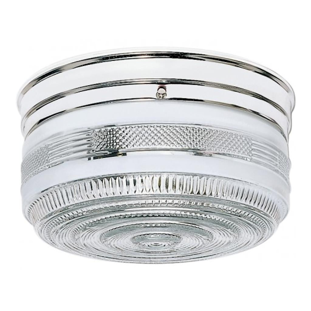 2 Light 10" Round Polished Chrome White Glass Drum Shade Ceiling Light Fixture 1