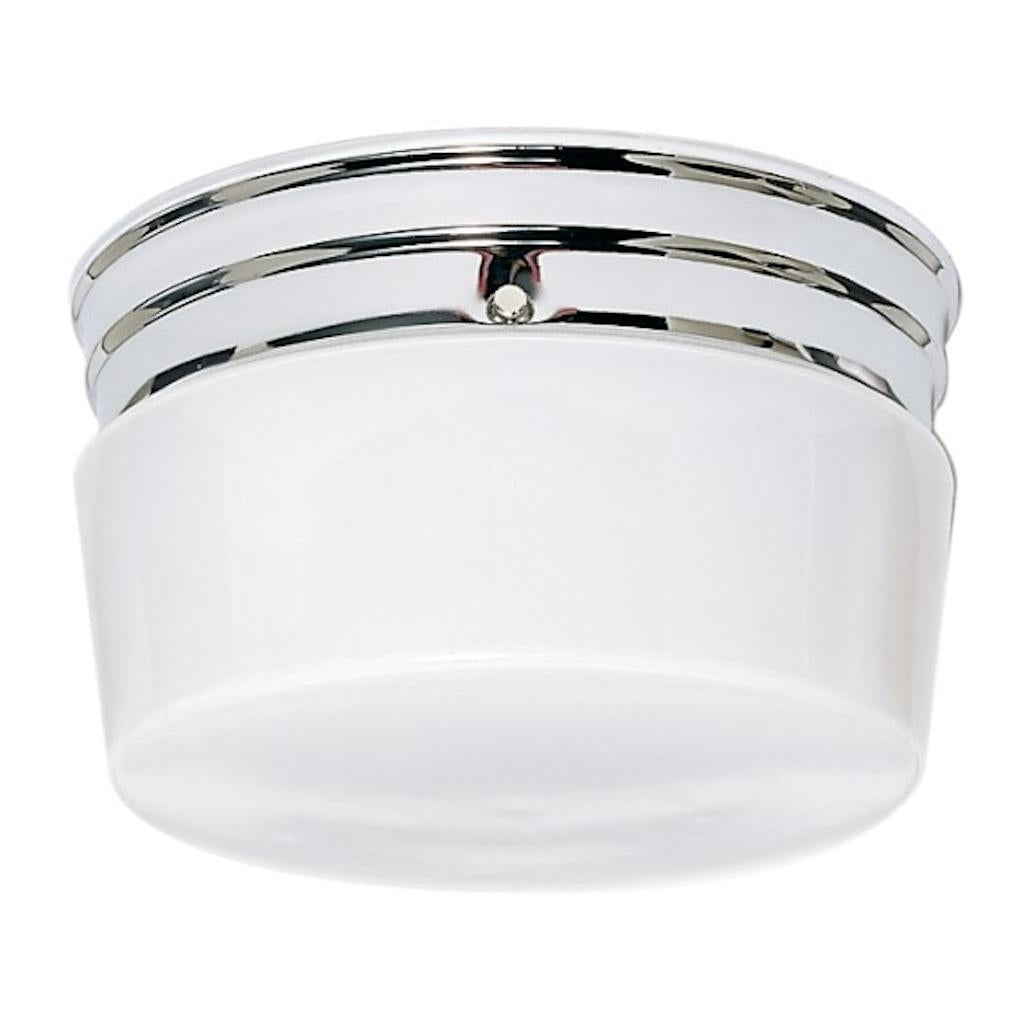 2 Light 8" Round Polished Chrome White Glass Drum Shade Ceiling Light Fixture 1
