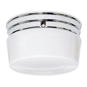 2 Light 8" Round Polished Chrome White Glass Drum Shade Ceiling Light Fixture 1