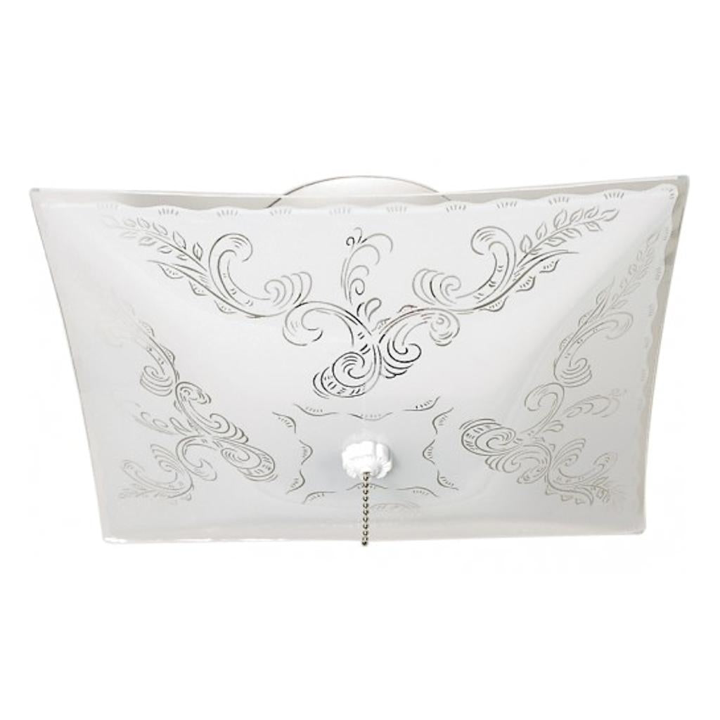 2 Light White Floral Square Glass Shade Ceiling Light Fixture with Pull Chain 1