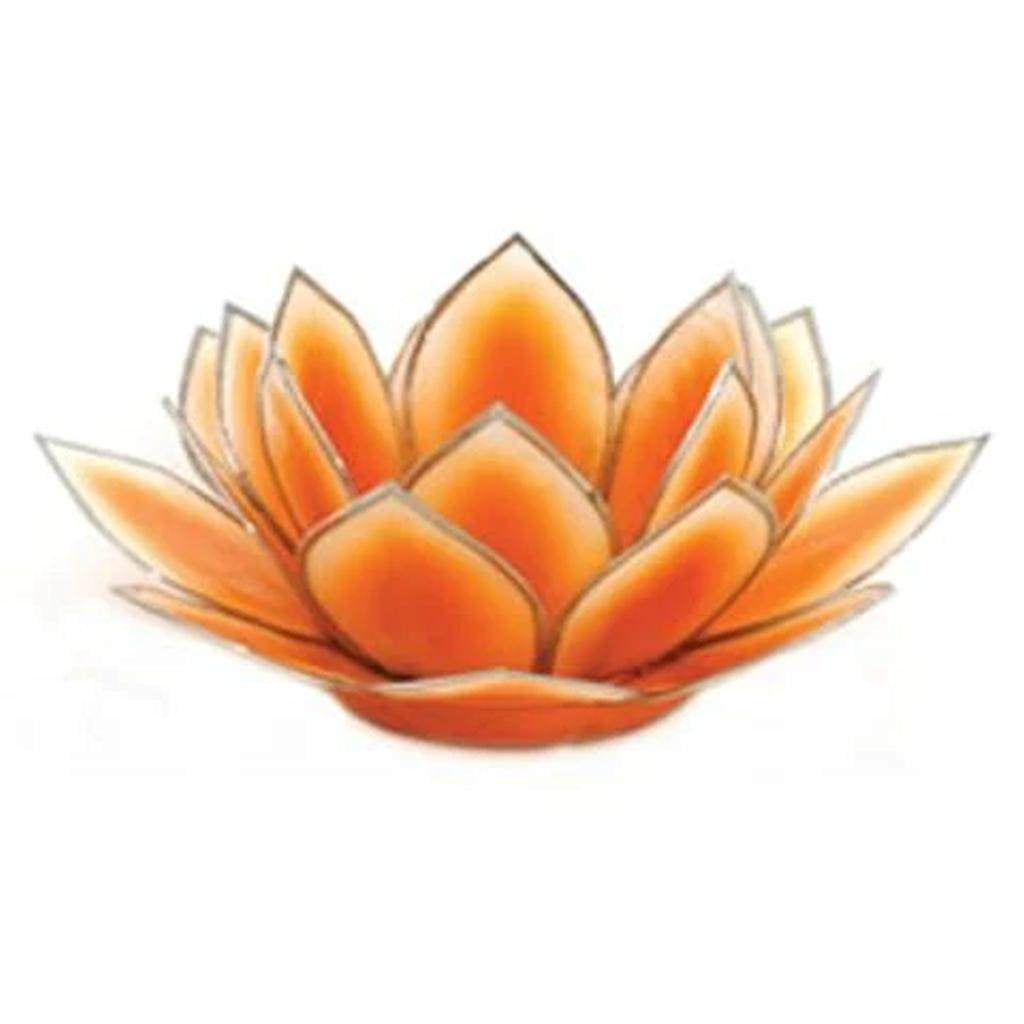 5" Orange Dahlia Lotus Tea Light Candle Holder 1
