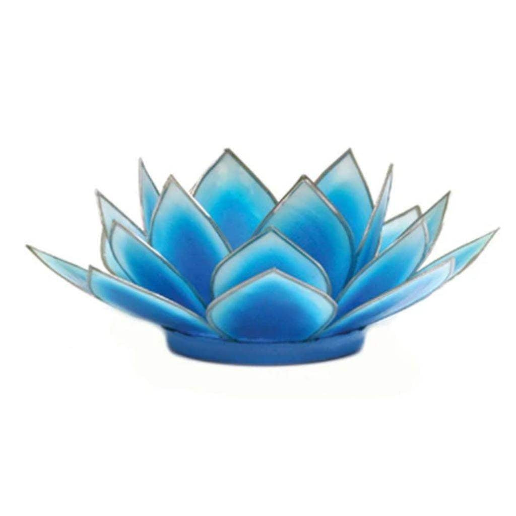 5" Turquoise Dahlia Lotus Tea Light Candle Holder 1