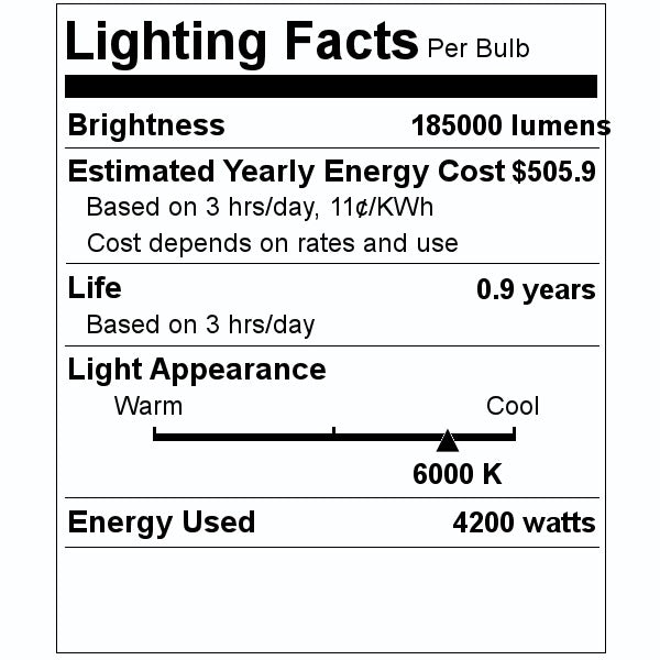 4200 watt 34 volt T60 Clear Special Double Ended 6000K Daylight High Pressure Sodium 2