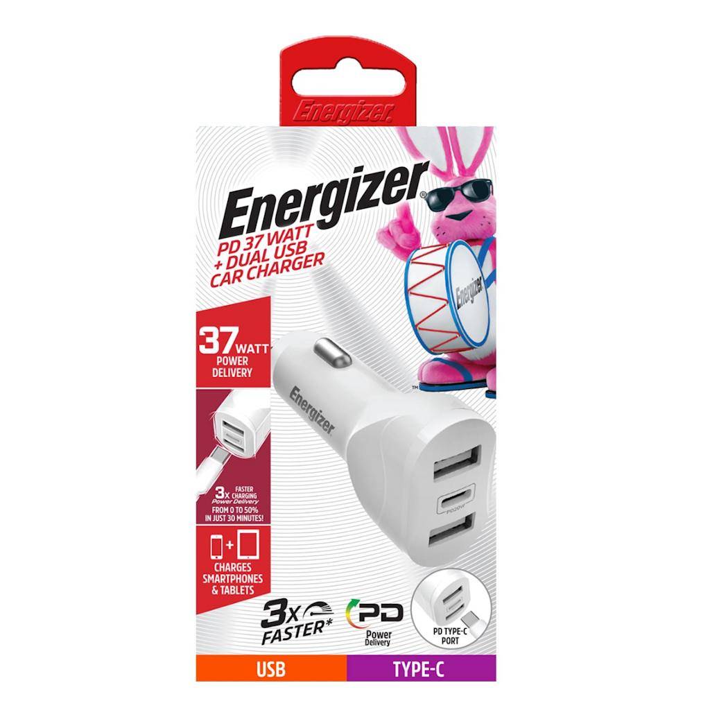 37 Watt PD Type 3 White Dual USB Car Charger 1