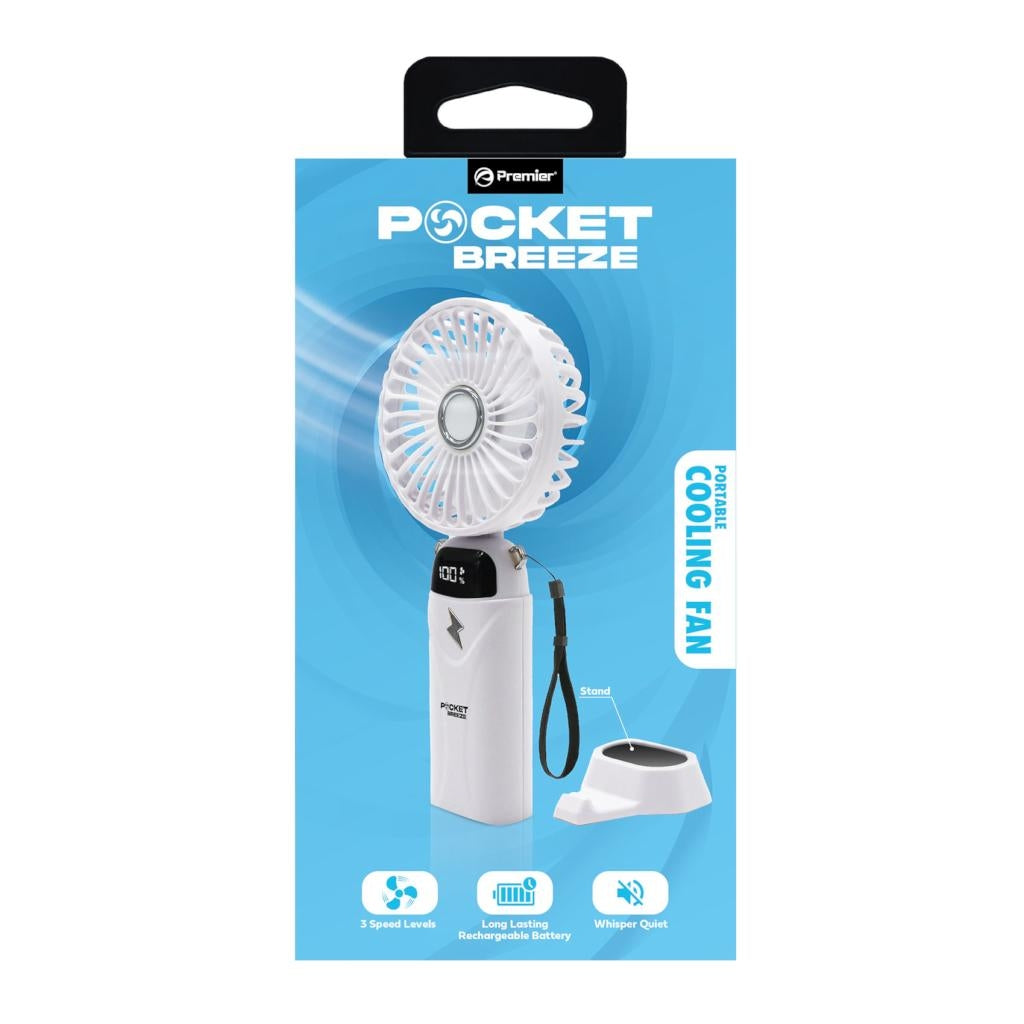White Rechargeable Portable Fan with Strap 1
