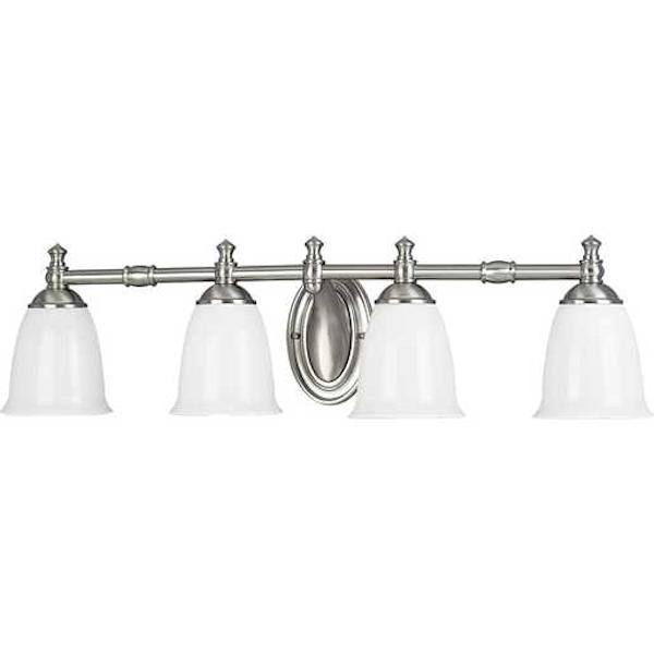 4 Light 120 volt Brushed Nickel Vanity Opal Glass Light Fixture 2