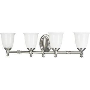 4 Light 120 volt Brushed Nickel Vanity Opal Glass Light Fixture 1