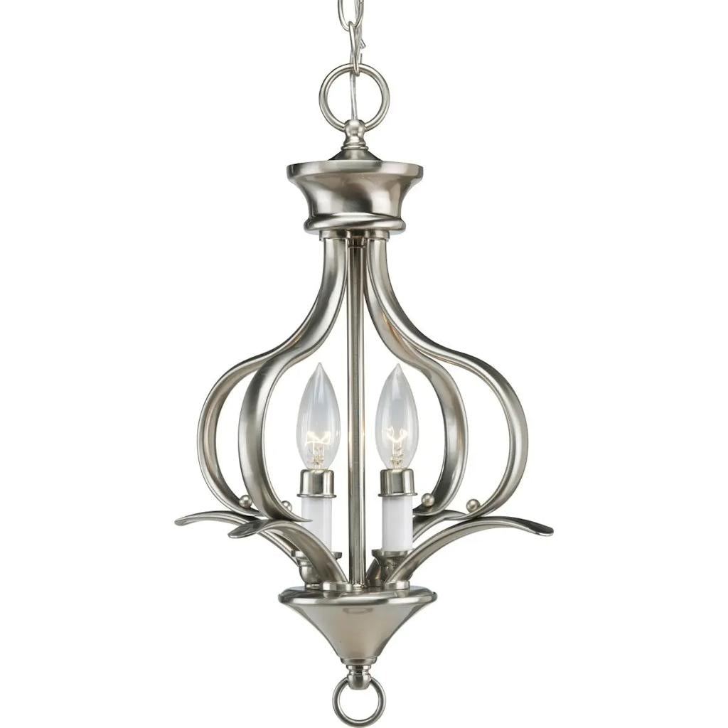 2 Light Brushed Nickel White Candle Sleeves Pendant Light Fixture 1