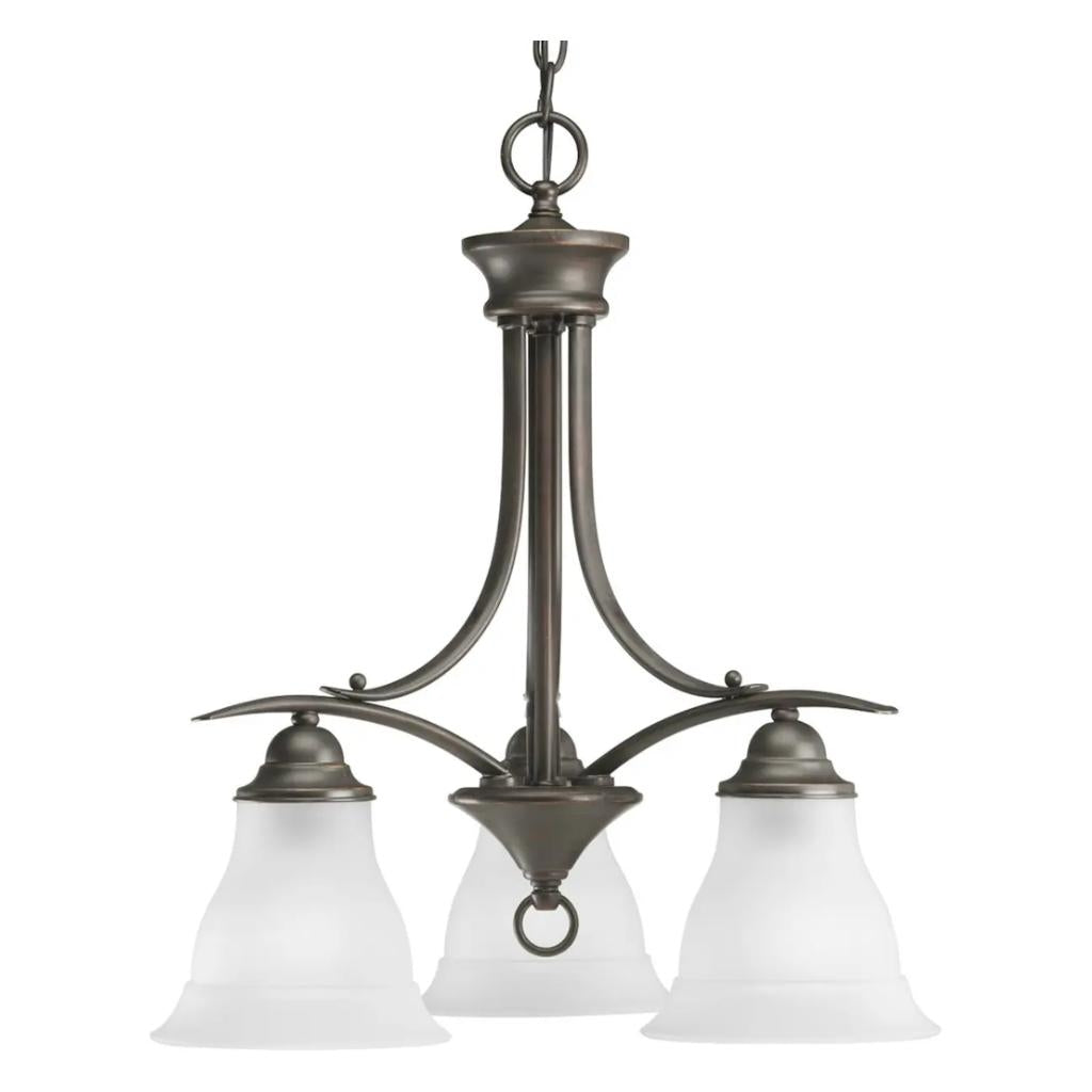 3 Light Antique Bronze Etched Glass Shade Chandelier Light Fixture 1