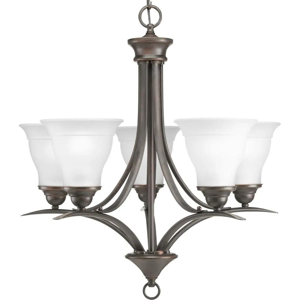5 Light Antique Bronze Etched Glass Shade Chandelier Light Fixture 1
