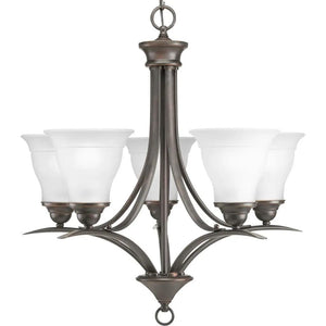 5 Light Antique Bronze Etched Glass Shade Chandelier Light Fixture 1