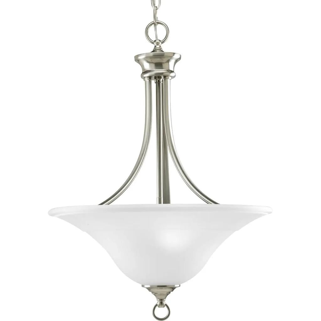 3 Light Brushed Nickel Etched Glass Bowl Pendant Light Fixture 1