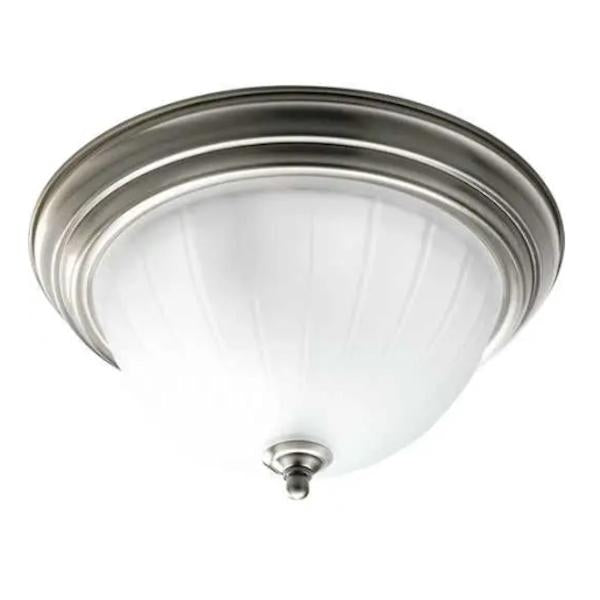2 Light Brushed Nickel Etched Ribbed Glass Ceiling Light Fixture 1