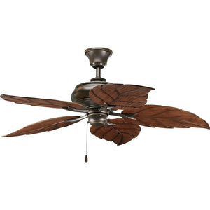 52" Antique Bronze 5 Washed Walnut Blade Indoor/Outdoor Leaf Design Ceiling Fan 1