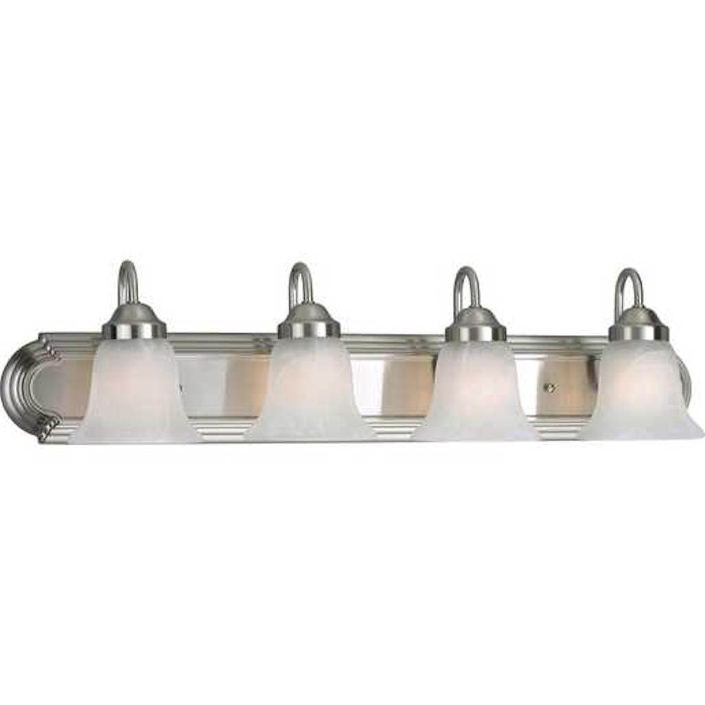4 Light 120 volt Brushed Nickel Vanity Alabaster Glass Light Fixture 1