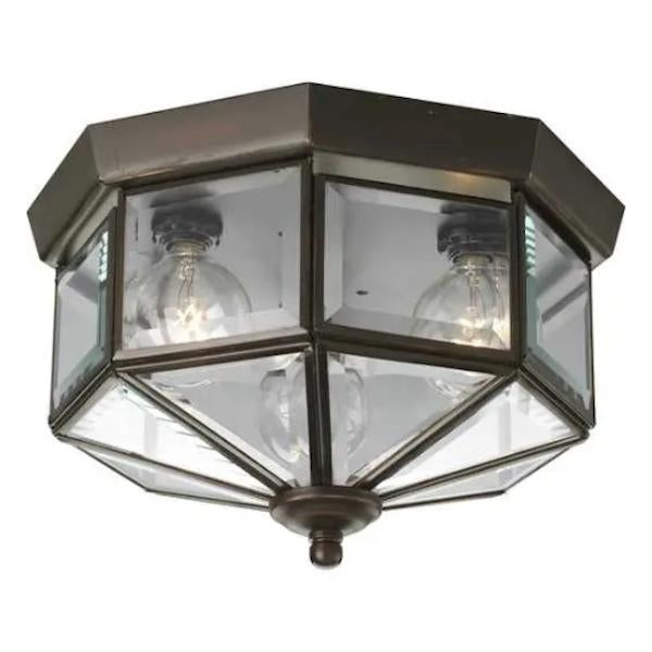 3 Light 120 volt Antique Bronze Clear Beveled Glass Ceiling Light Fixture 1