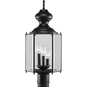 3 Light Black with Clear Beveled Glass BrassGUARD Post Top Light Fixture 1