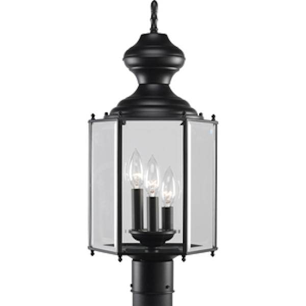3 Light Black with Clear Beveled Glass BrassGUARD Post Top Light Fixture 1