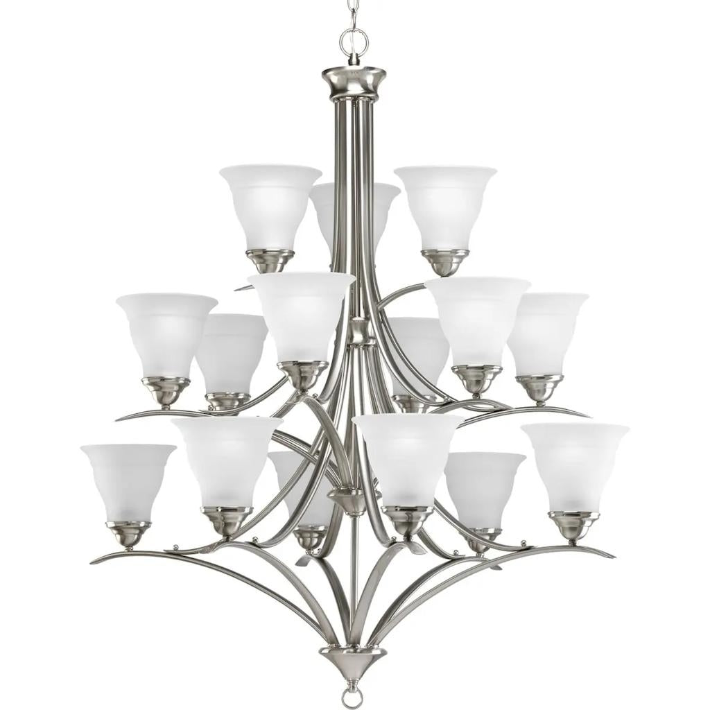 15 Light Brushed Nickel Etched Glass Shade Chandelier Light Fixture 1