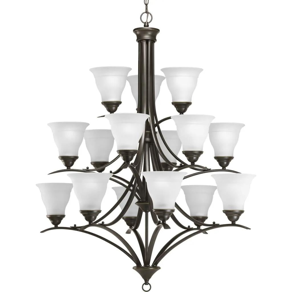 15 Light Antique Bronze Etched Glass Shade Chandelier Light Fixture 1