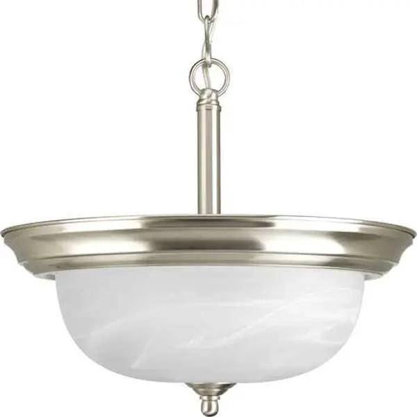 2 Light 120 volt Brushed Nickel Alabaster Glass Bowl Ceiling Light Fixture 2