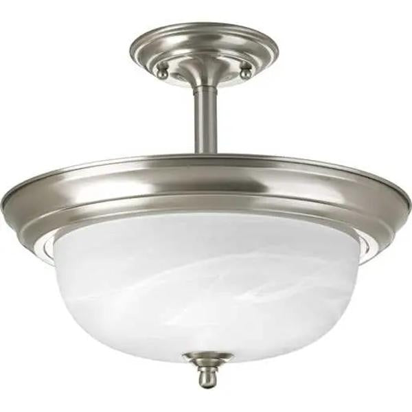 2 Light 120 volt Brushed Nickel Alabaster Glass Bowl Ceiling Light Fixture 1
