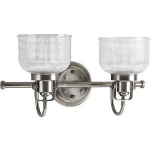 2 Light 120 volt Antique Nickel Vanity Clear Double Prismatic Glass Light Fixture 2