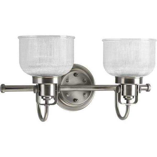 2 Light 120 volt Antique Nickel Vanity Clear Double Prismatic Glass Light Fixture 2
