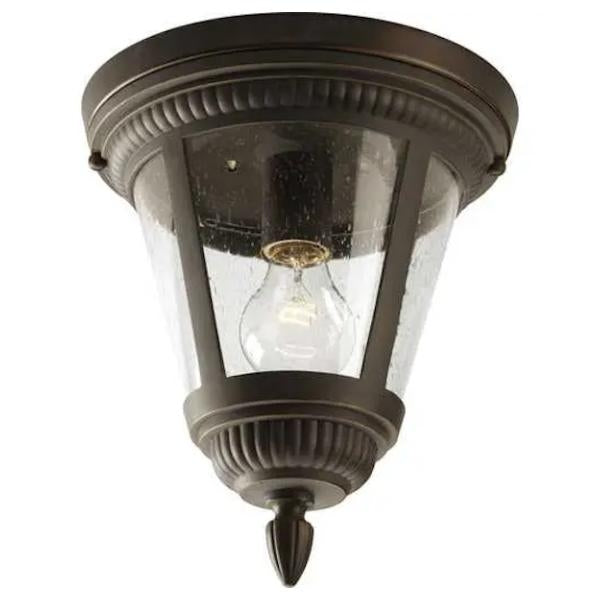 1 Light 120 volt Antique Bronze Clear Seeded Glass Shade Ceiling Light Fixture 1