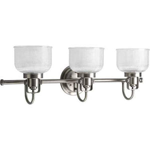 3 Light 120 volt Antique Nickel Vanity Clear Double Prismatic Glass Light Fixture 4