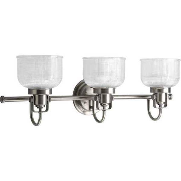 3 Light 120 volt Antique Nickel Vanity Clear Double Prismatic Glass Light Fixture 4