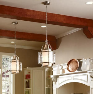 1 Light Brushed Nickel Distressed Glass with Etched Shade Pendant Light Fixture 4