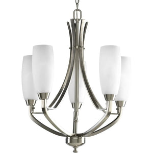 5 Light Brushed Nickel Etched Glass Shade Chandelier Light Fixture 1