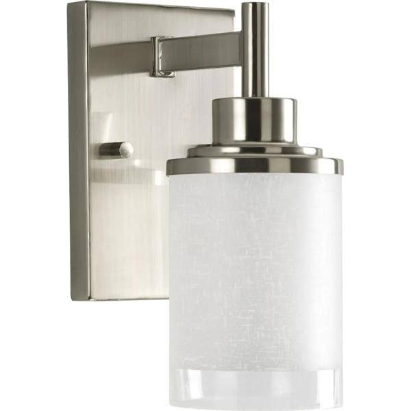 1 Light 120 volt Brushed Nickel Vanity Etched Linen With Clear Edge Glass Light Fixture 2