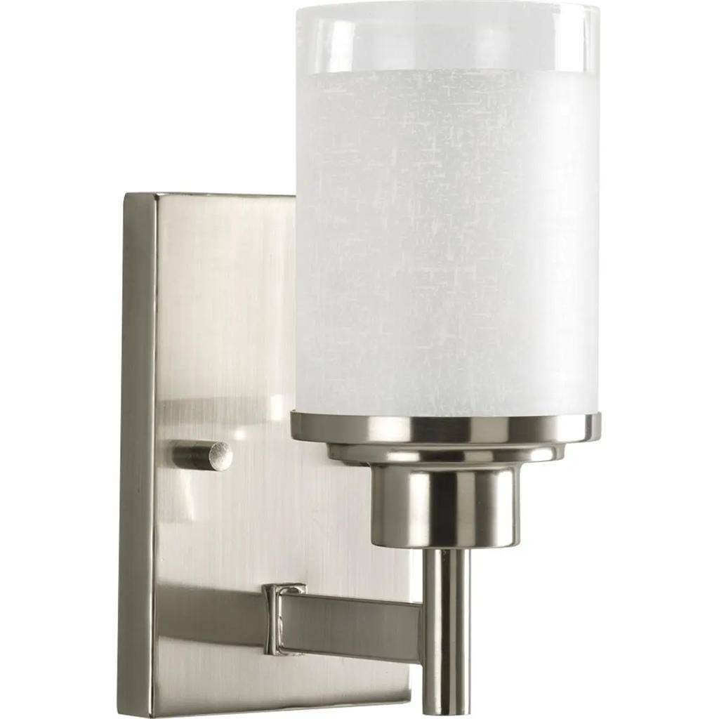 1 Light 120 volt Brushed Nickel Vanity Etched Linen With Clear Edge Glass Light Fixture 1