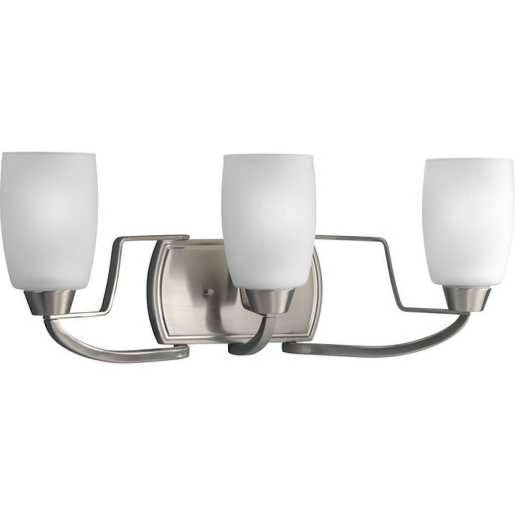 3 Light 120 volt Brushed Nickel Vanity Etched Glass Light Fixture 1