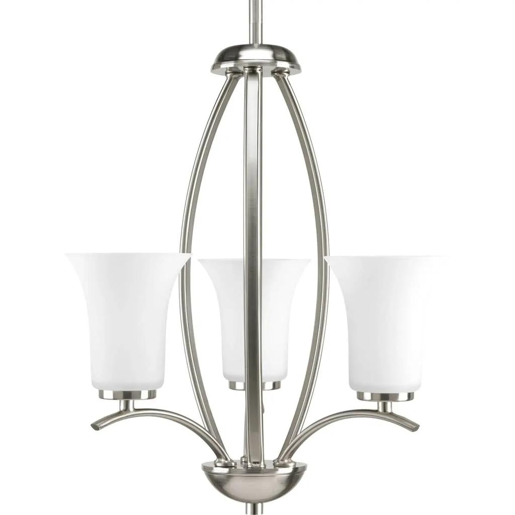 3 Light Brushed Nickel Etched White Glass Hall & Foyer Light Fixture 1