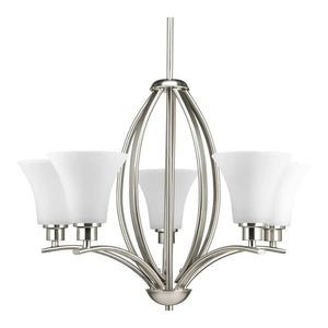 5 Light Brushed Nickel Etched Glass Shade Chandelier Light Fixture 1